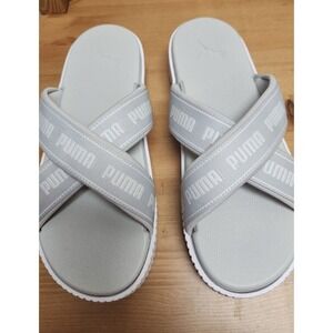 Puma Women's Size 10.5  Slides Cross Strap Logo Sandals White/Gray